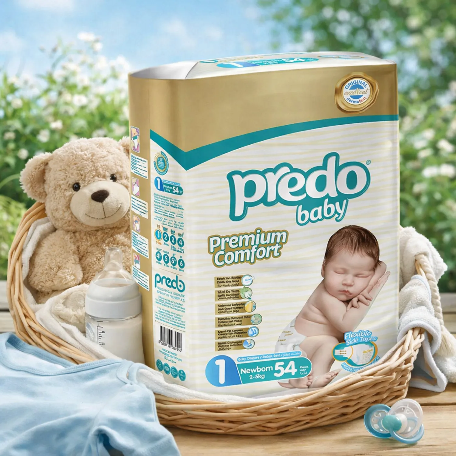 حفاضات بريدو بيبي بريميوم كومفورت لاصقة مقاس 1 (Newborn) – 54 قطعة